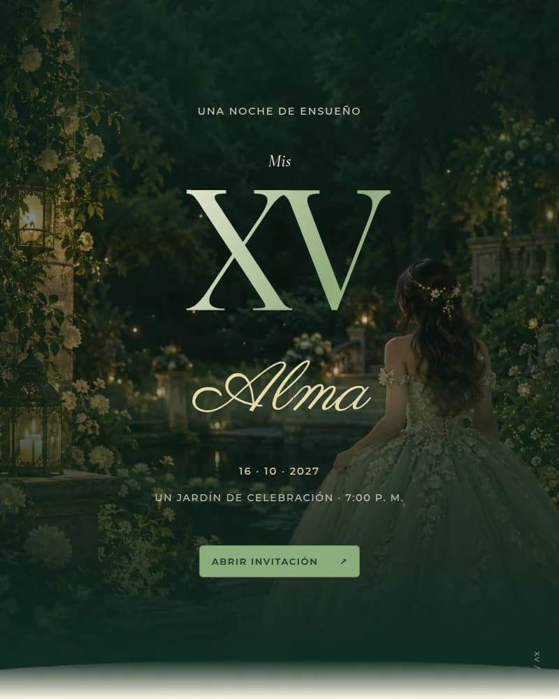 Portada de Jardín verde: quince años entre árboles iluminados, con una figura ficticia de espaldas.